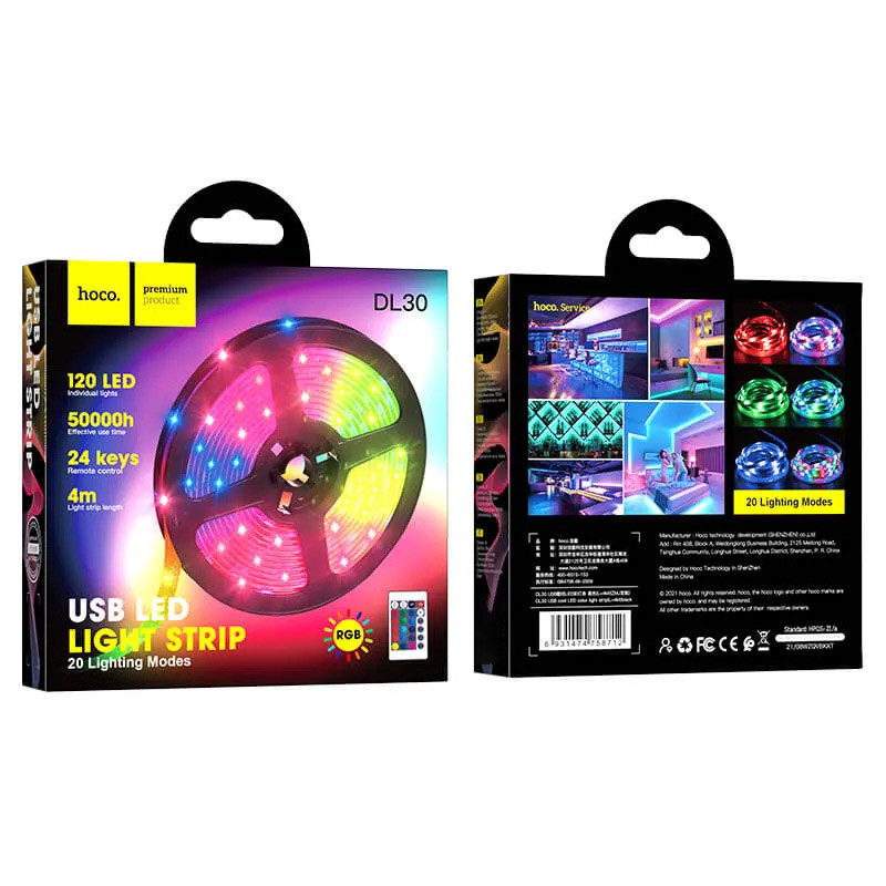 Купити Світлодіодна LED стрічка Hoco DL30 + remote control (4m) (Black) на vchehle.ua