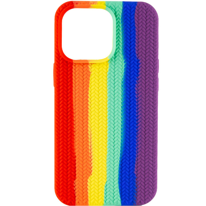 Чехол Silicone case Full Braided для Apple iPhone 13 Pro (6.1") (Красный / Фиолетовый)