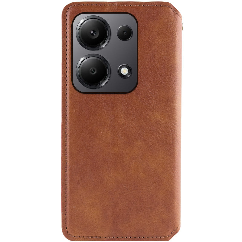 Фото Шкіряний чохол-книжка GETMAN Cubic (PU) на Xiaomi Redmi Note 13 Pro 4G / Poco M6 Pro 4G (Коричневий) на vchehle.ua