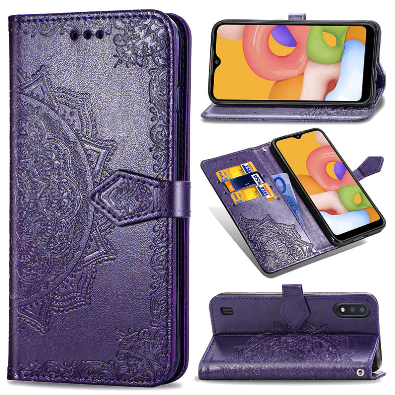 Кожаный чехол-книжка Art Case с визитницей для Samsung Galaxy A01 (Фиолетовый)