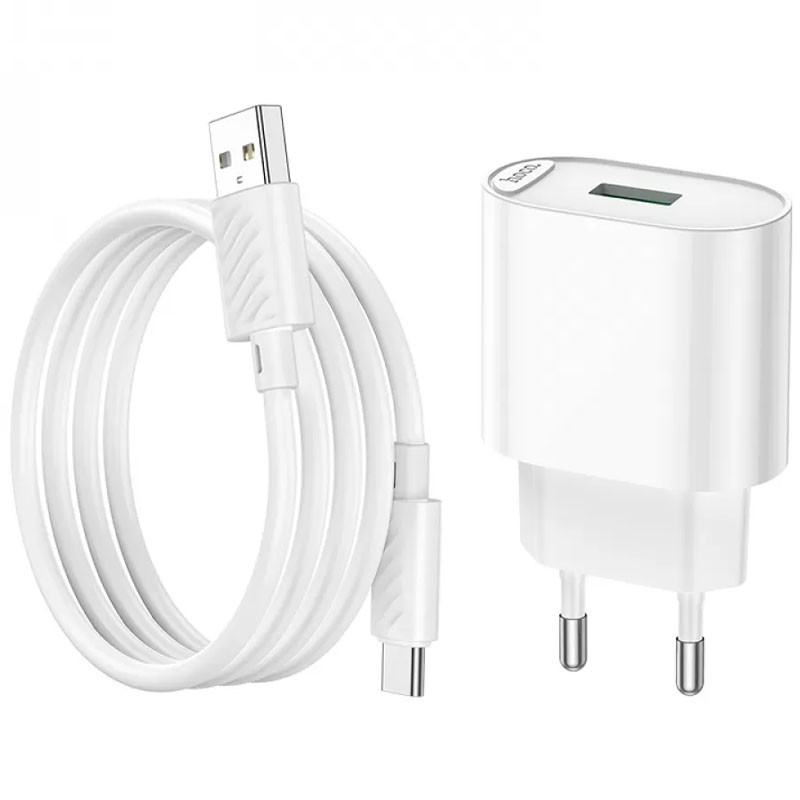 Купити МЗП Hoco C109A Fighter QC3.0 (1USB-A) + кабель Type-C (White) на vchehle.ua