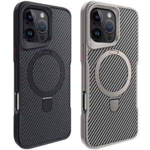 TPU+PC чехол Metal Buttons with Magnetic Safe Carbon Ring для Apple iPhone 16 Pro Max (6.9")