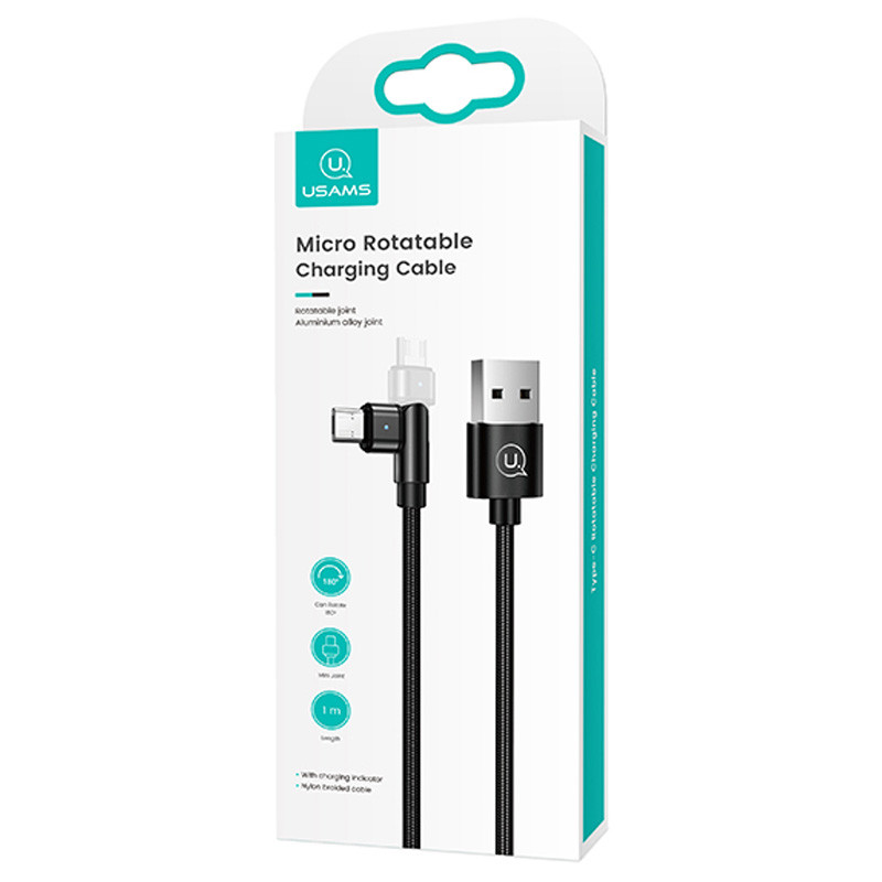 Купить Дата кабель USAMS US-SJ478 U60 Rotatable USB to MicroUSB (1m) (Черный) на vchehle.ua