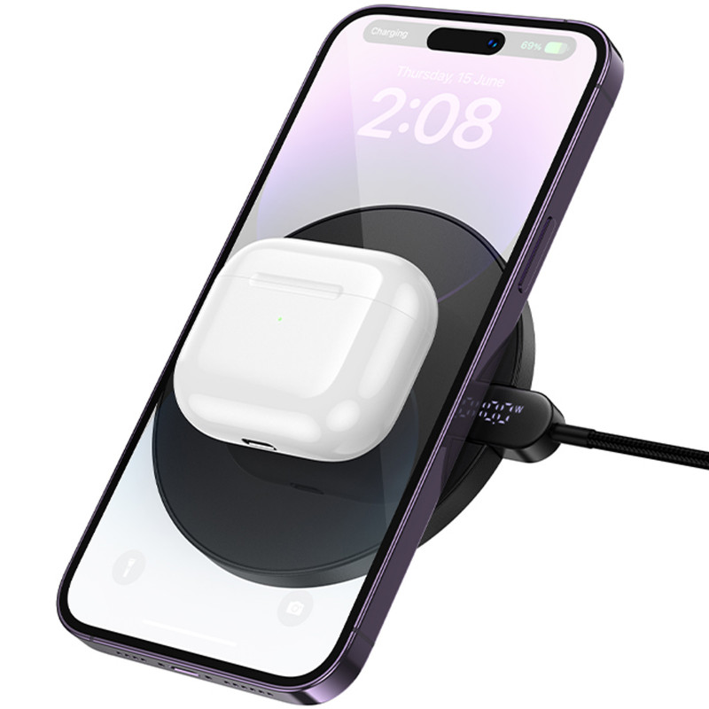 Фото БЗП Hoco CW62 Peak with digital display and cable 15W (Black) на vchehle.ua