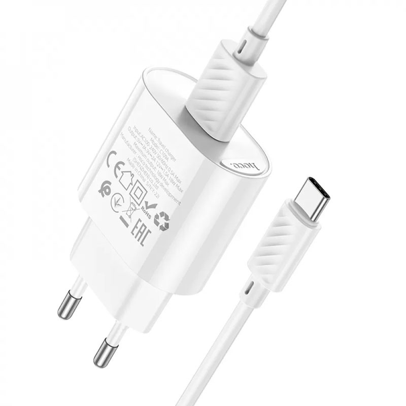 Фото СЗУ Hoco C109A Fighter QC3.0 18W (1USB-A) + кабель USB to Type-C (White) на vchehle.ua