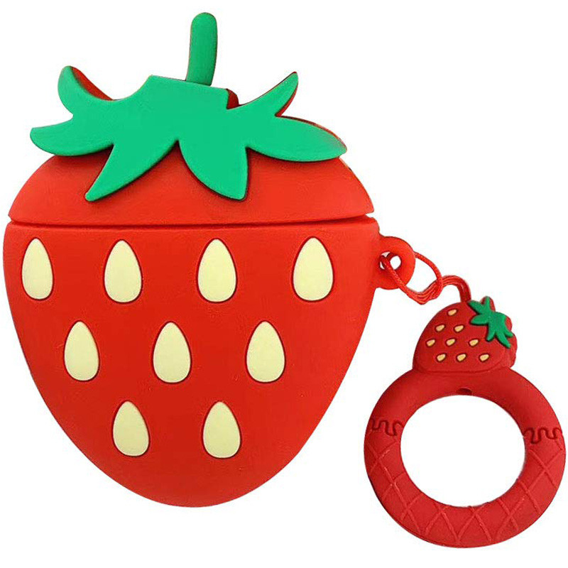 Силиконовый футляр Smile Fruits series для наушников AirPods 1/2 + кольцо (strawberry)