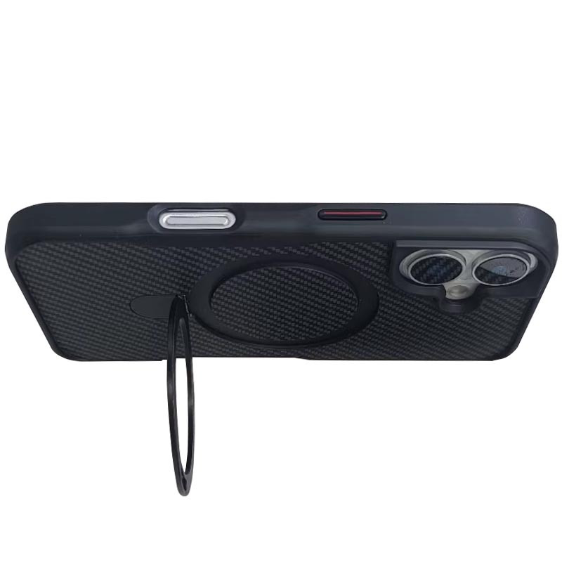 Фото TPU+PC чехол Metal Buttons with Magnetic Safe Carbon Ring для Apple iPhone 16 (6.1") (Черный) на vchehle.ua