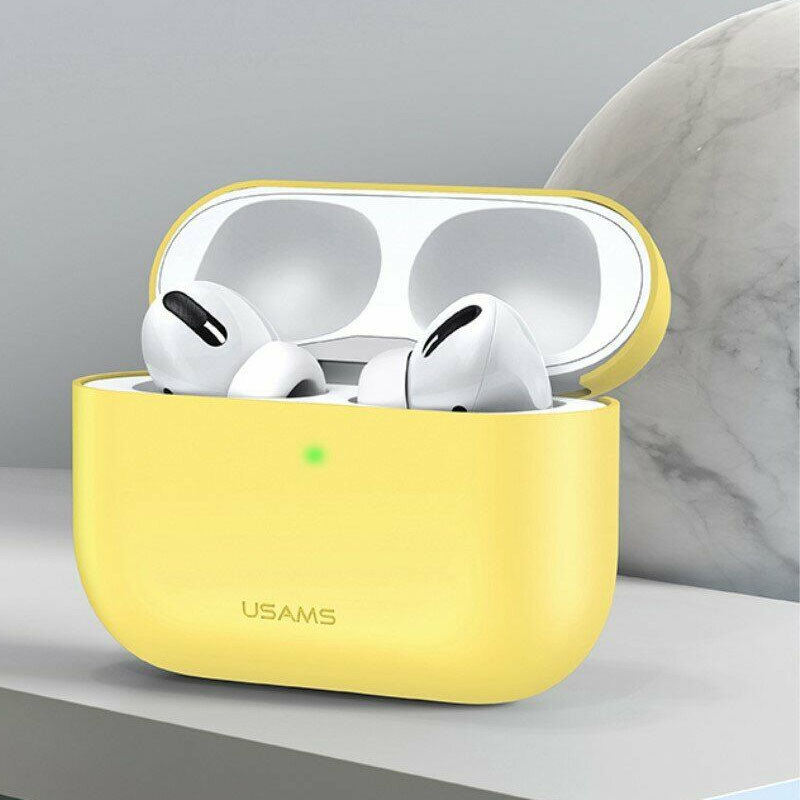 Фото Силиконовый футляр USAMS US-BH569 Ultra-thin Silicone Protective Cover для наушников AirPods Pro (Yellow) на vchehle.ua