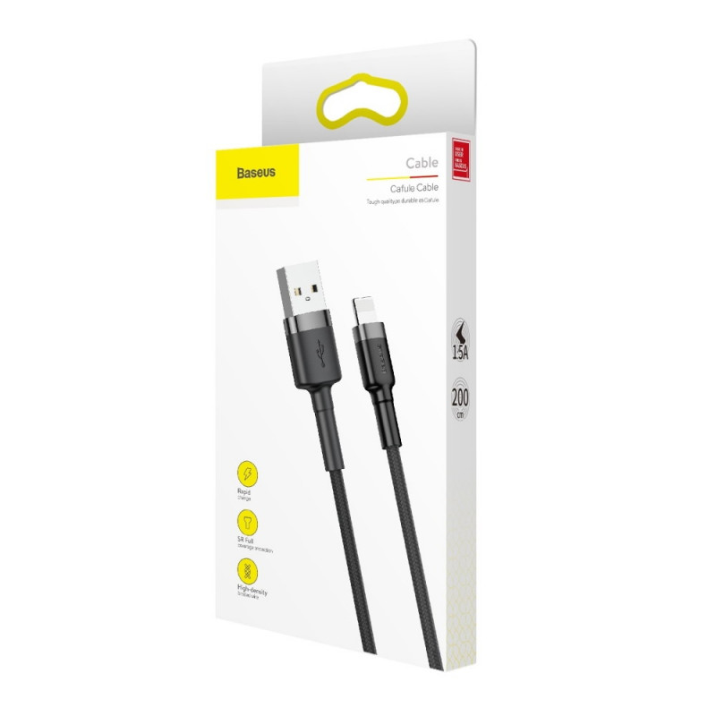 Замовити Дата кабель Baseus Cafule Lightning Cable 1.5A (2m) (CALKLF-C) (Сірий / Чорний) на vchehle.ua