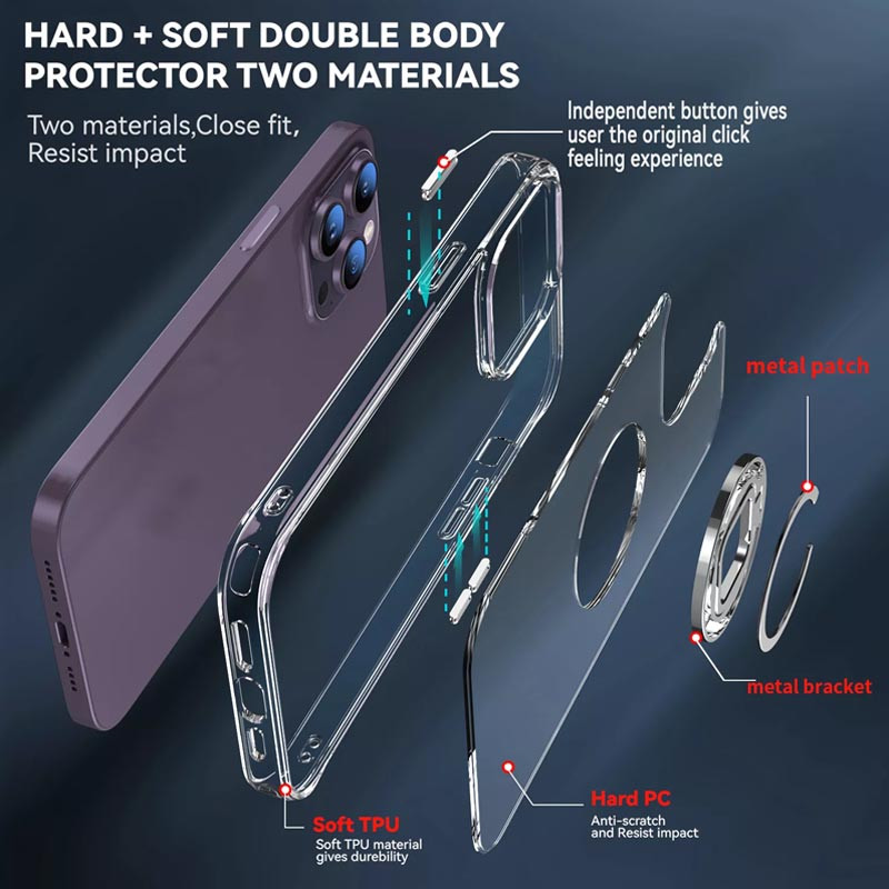 Фото TPU+PC чехол Kickstand 2.0 для Apple iPhone 14 Pro Max (6.7") (Прозрачный) на vchehle.ua
