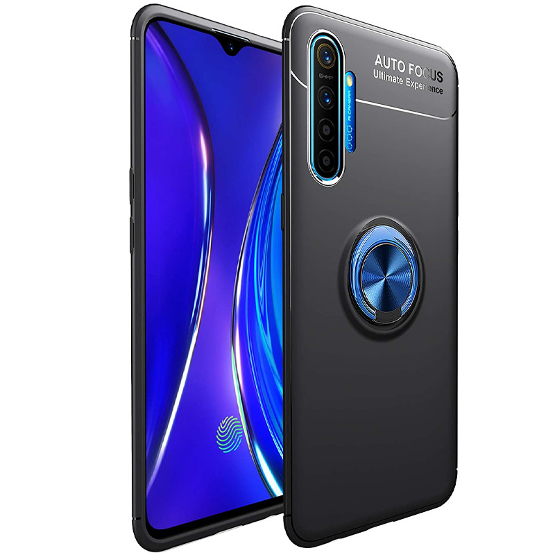 

TPU чехол Deen ColorRing под магнитный держатель (opp) для Realme XT (Черный / Синий) 896707