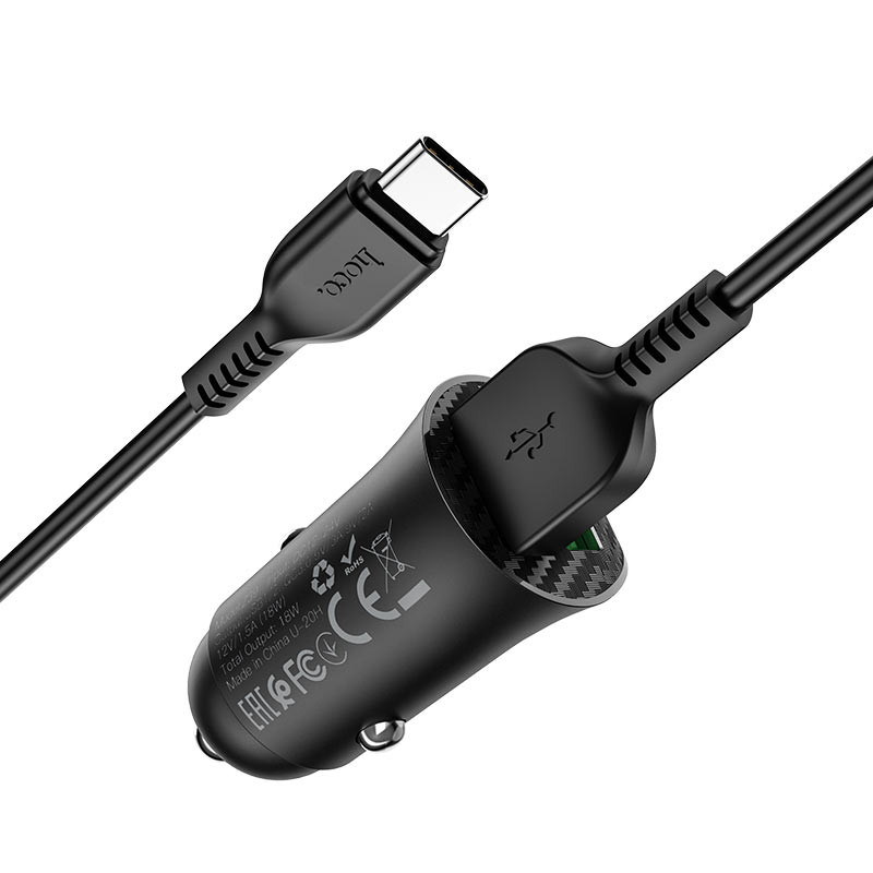 АЗП Hoco Z39 Farsighted QC3.0 18W (2USB-A) + кабель USB to Type-C (Чорний) в магазині vchehle.ua