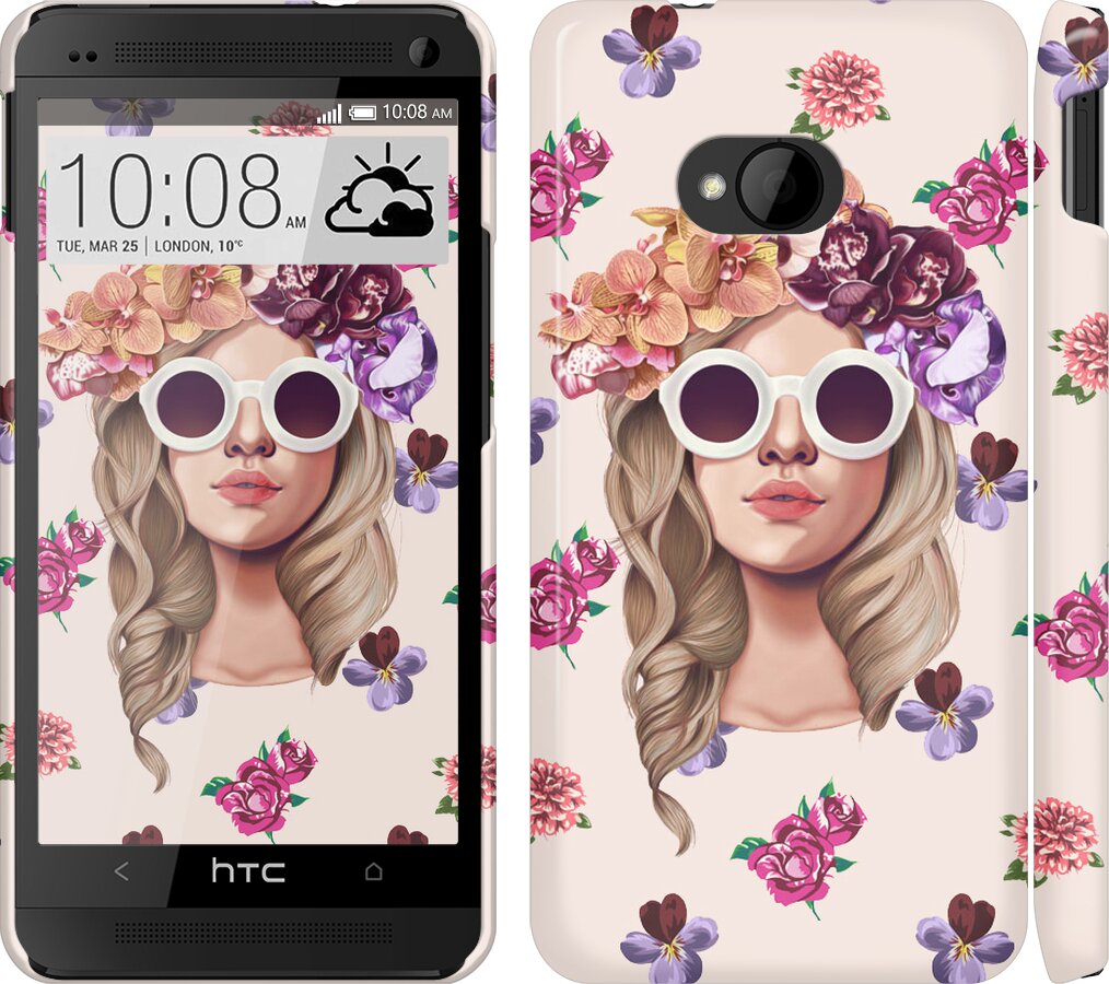 

Чехол Девушка с цветами v2 для HTC One M7 190215