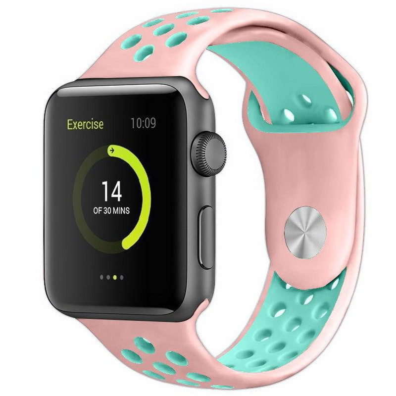 

Силіконовий ремінець Sport Nike + для Apple watch 42mm / 44mm (Рожево-бірюзовий) 927378