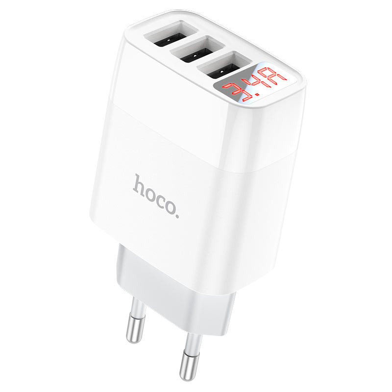 МЗП Hoco C93A Easy charge 3-port digital display charger (Білий)