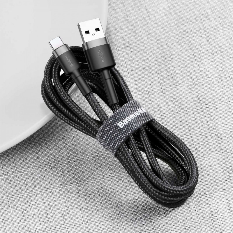 Дата кабель Baseus Cafule Type-C Cable 2A (3m) (CATKLF) (Чорний / Сірий) в магазині vchehle.ua