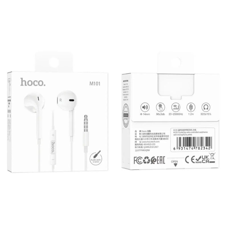 Стерео наушники Hoco M101 (3.5mm/1.2m) (White) в магазине vchehle.ua