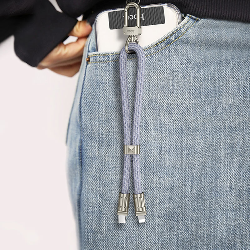 Купити Дата кабель-шнурок Hoco GH5 Elegant Type-C to Lightning (0.21m) (Denim Blue) на vchehle.ua