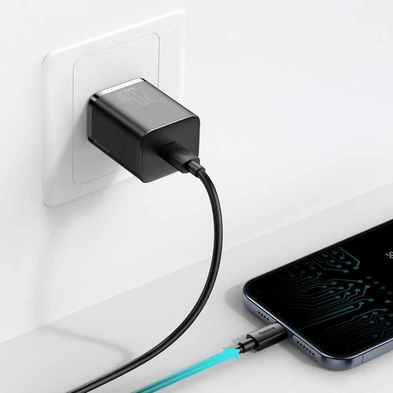 Купить СЗУ Baseus Super Si Quick Charger 20W (1USB-C) + кабель Type-C to Lightning (TZCCSUP-B) (Черный) на vchehle.ua