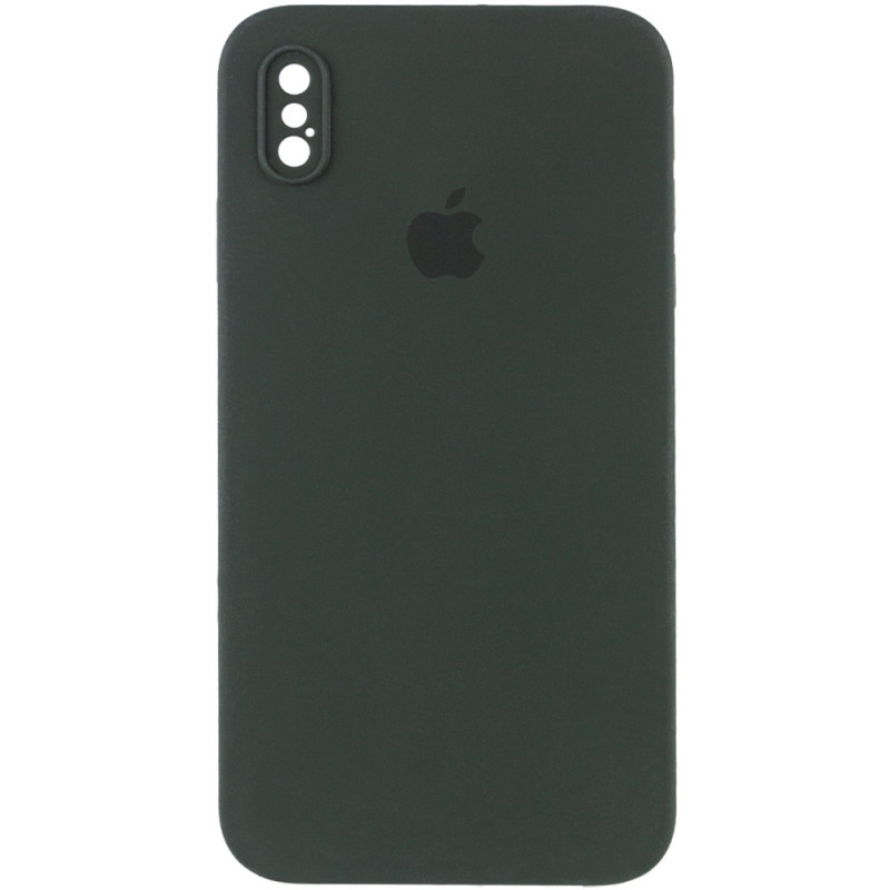 Чохол Silicone Case Square Full Camera Protective (AA) на Apple iPhone XS Max (6.5") (Эстетический дефект / Зелений / Black Green)