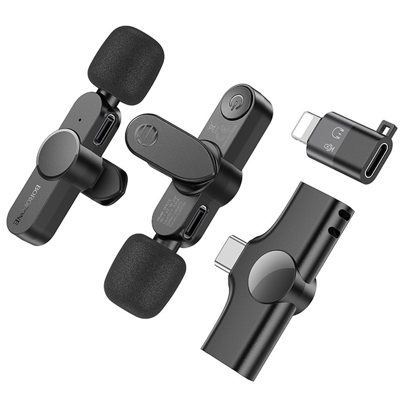 Уцінка Петличний бездротовий мікрофон Borofone BFK12 Trophy lavalier Lightning/Type-C (Розкрита упаковка / Black) в магазині vchehle.ua