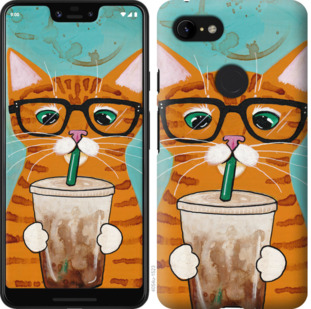 Чехол Зеленоглазый кот в очках для Google Pixel 3 XL