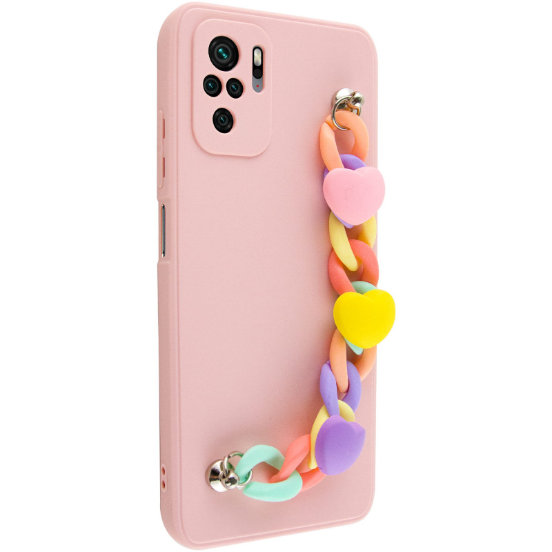 Чехол Chained Heart c подвесной цепочкой для Xiaomi Redmi Note 10 / Note 10s (Pink Sand)