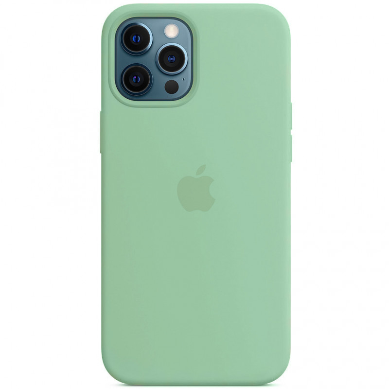 Чохол Silicone case (AAA) full with Magsafe на Apple iPhone 12 Pro / 12 (6.1") (М'ятний / Fresh Green)