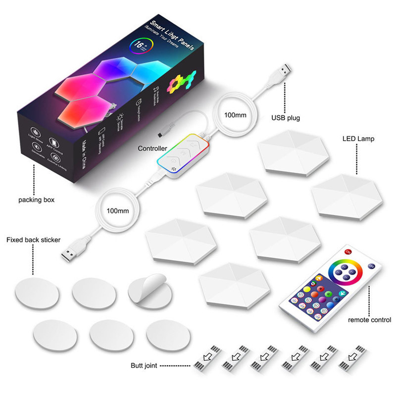 Замовити Модульний настінний світильник LED RGB 5V стільники SAL-011B 6pcs Bluetooth USB with app (White) на vchehle.ua