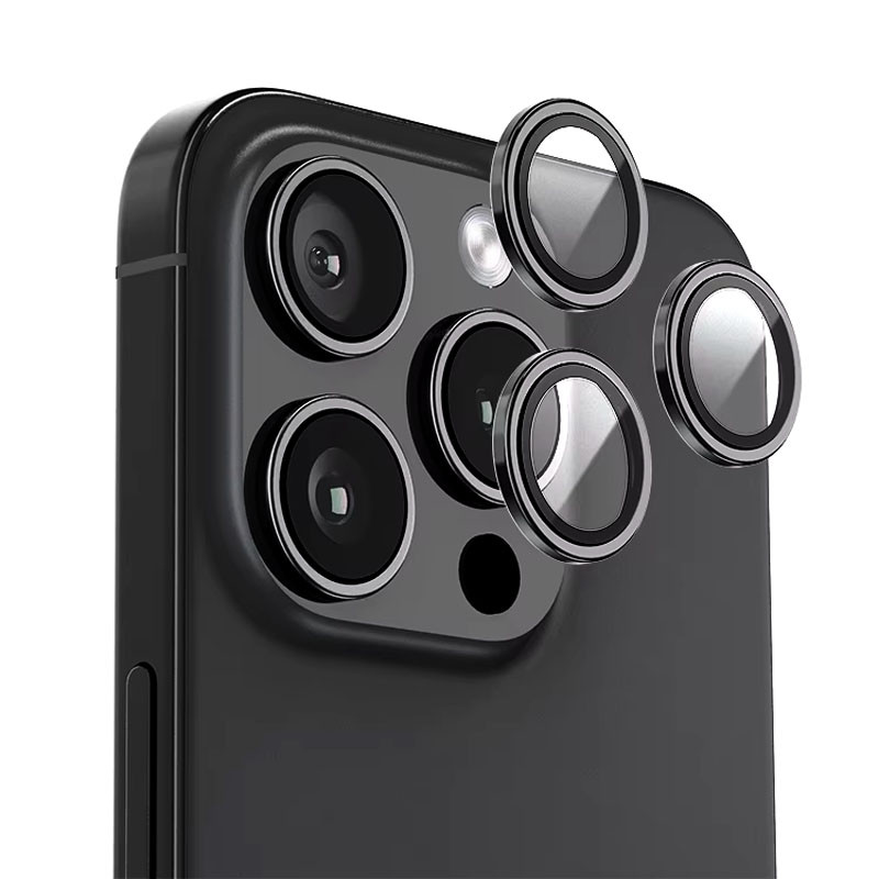 Фото Захисне скло BlueO Metal на камеру на Apple iPhone 16 Pro / 16 Pro Max / 15 Pro / 15 Pro Max (Чорний / Black) в маназині vchehle.ua