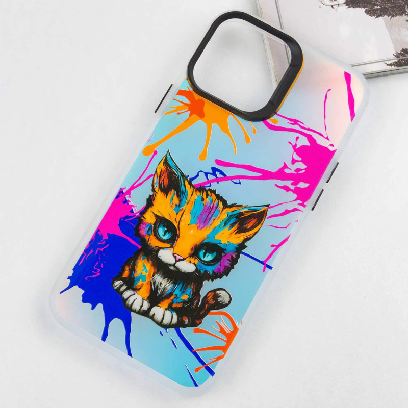 Фото TPU+PC чохол TakiTaki Graffiti magic glow на Samsung Galaxy A54 5G (Dark cat / Pink / Purple) в маназині vchehle.ua