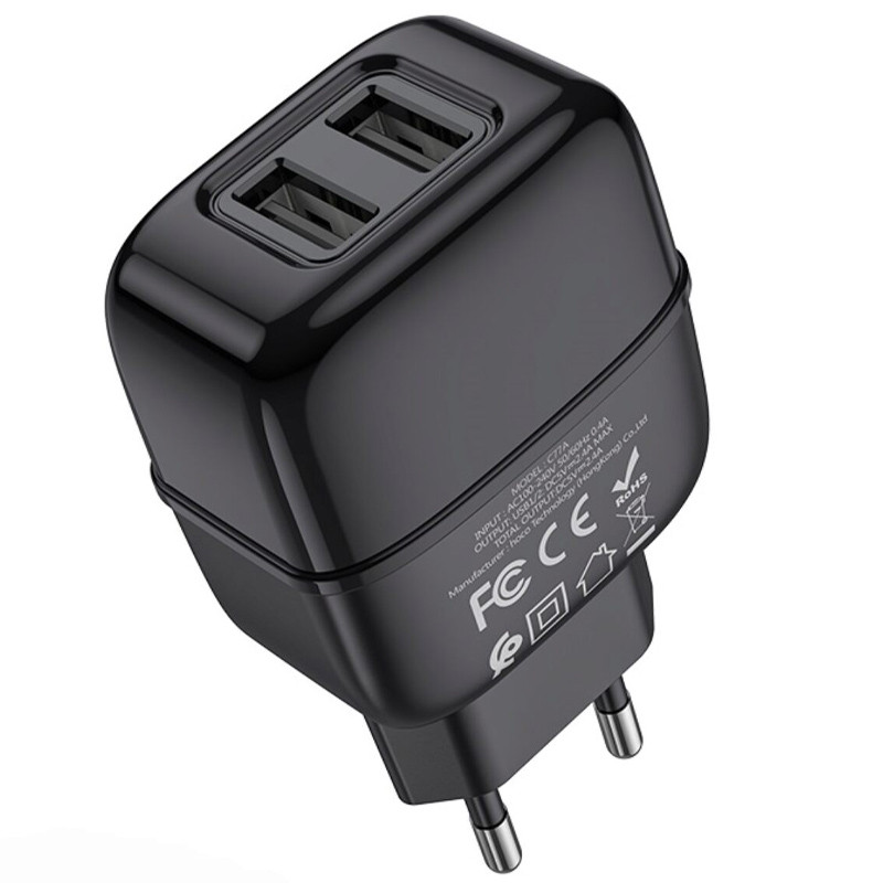 Фото МЗП Hoco C73A Glorious 2.4A (2USB-A) + кабель USB to MicroUSB (Чорний) на vchehle.ua