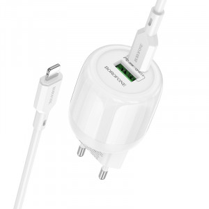 СЗУ Borofone BA94A Lustrous PD30W+QC3.0 (1USB-A/1C) + кабель Type-C to Lightning