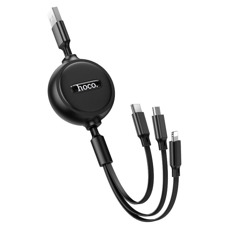 Фото Дата кабель Hoco X75 3in1 Lightning-MicroUSB-Type-C (1m) (Black) на vchehle.ua