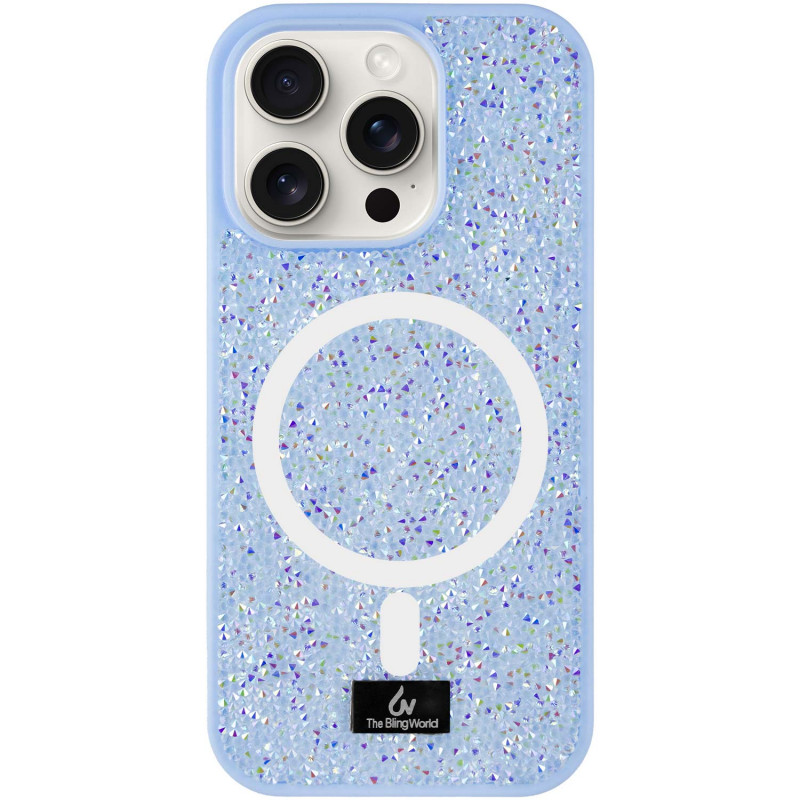 TPU чохол Bling World Rock Diamond with Magnetic Safe на Apple iPhone 15 Pro (6.1") (Light blue)