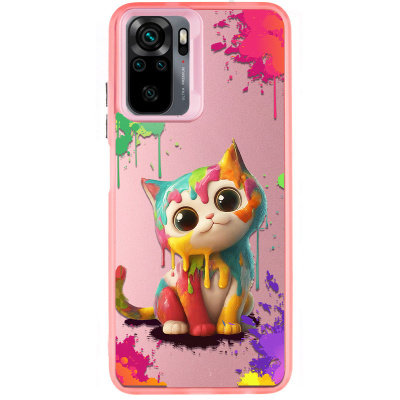 TPU+PC чохол TakiTaki Graffiti magic glow на Xiaomi Redmi Note 10 / Note 10s (Colorful cat / Pink)