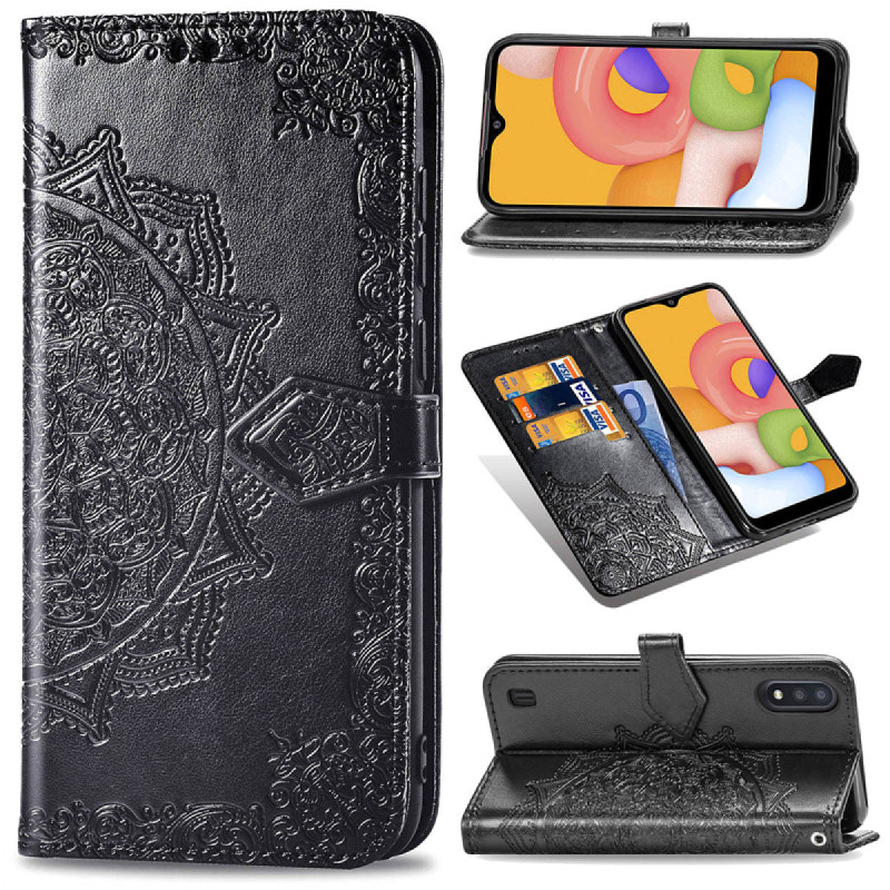 Кожаный чехол-книжка Art Case с визитницей для Samsung Galaxy A01 (Черный)