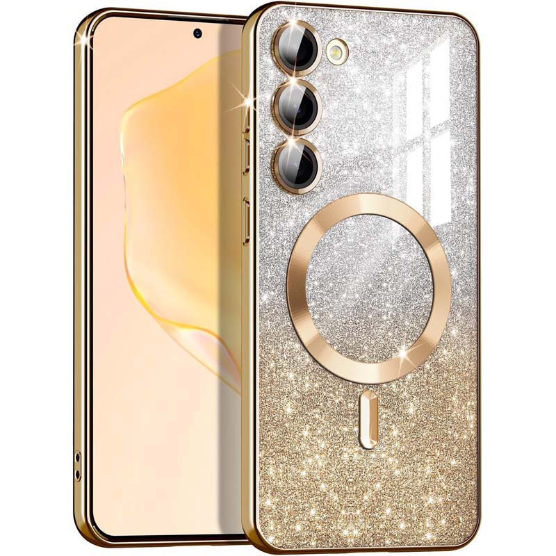 TPU чехол Delight case with Magnetic Safe с защитными линзами на камеру для Samsung Galaxy S22 (Золотой / Gold)