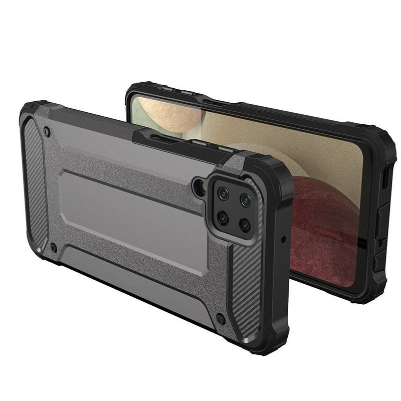 Фото Бронированный противоударный TPU+PC чехол Immortal для Samsung Galaxy A12 (Металл / Gun Metal) на vchehle.ua