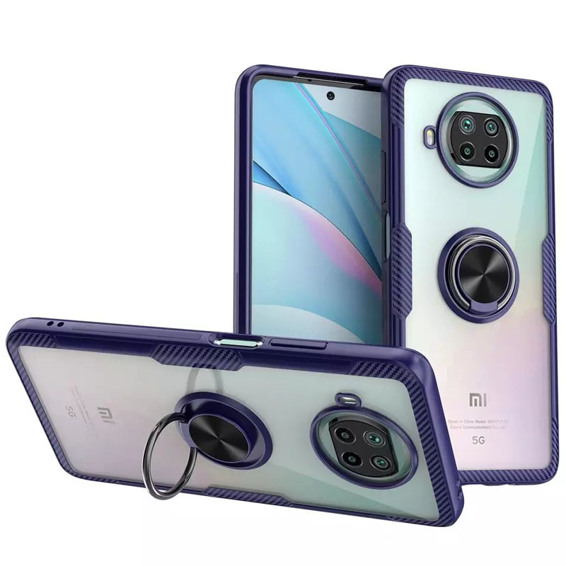 TPU+PC чохол Deen CrystalRing for Magnet (opp) на Xiaomi Mi 10T Lite / Redmi Note 9 Pro 5G (Прозорий / Синій)