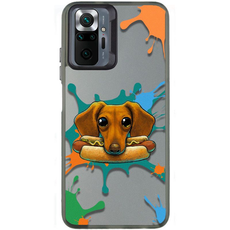 TPU+PC чехол TakiTaki Graffiti magic glow для Xiaomi Redmi Note 10 Pro / 10 Pro Max (Sausage dog / Black)