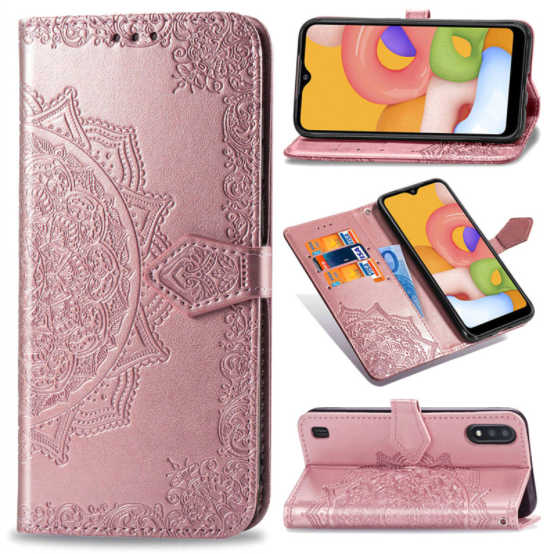 Кожаный чехол-книжка Art Case с визитницей для Samsung Galaxy A01 (Розовый)