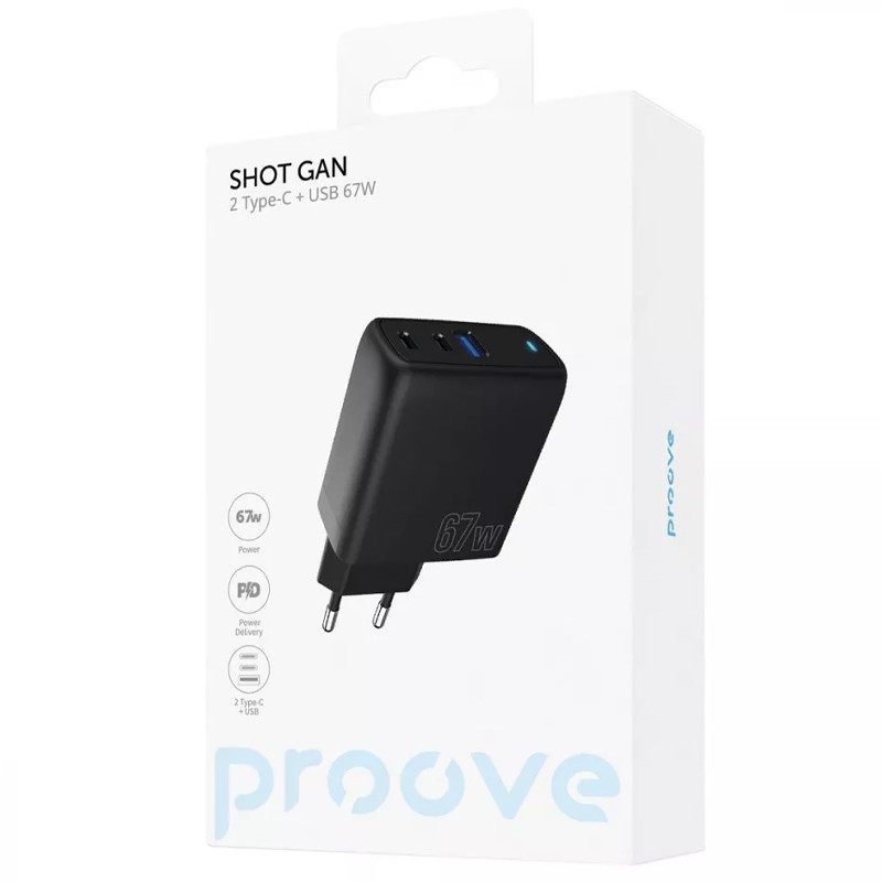 Замовити МЗП Proove Shot GaN 67W (2Type-C+USB) (Black) на vchehle.ua