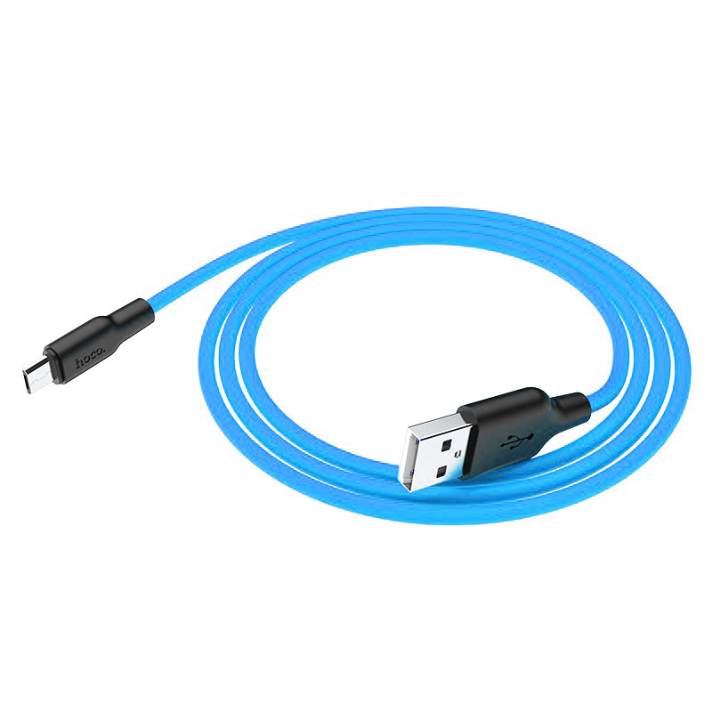 Фото Уценка Дата кабель Hoco X21 Plus Silicone MicroUSB Cable (1m) (Мятая упаковка / Black / Blue) на vchehle.ua