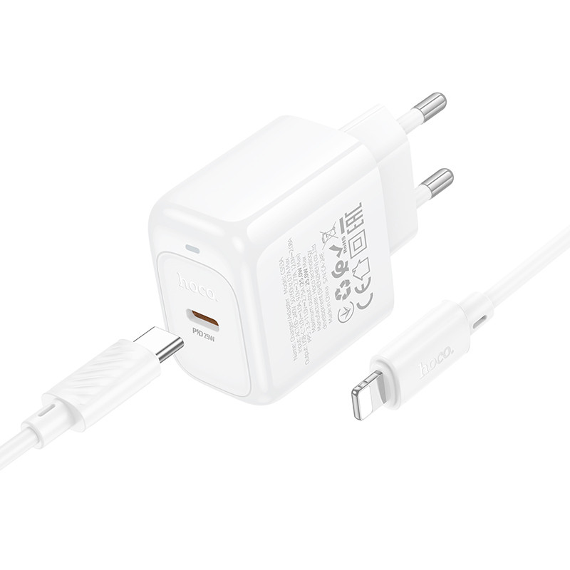 Фото СЗУ Hoco CS53A Surplus PD25W (1USB-C) + Type-C to Lightning (White) на vchehle.ua