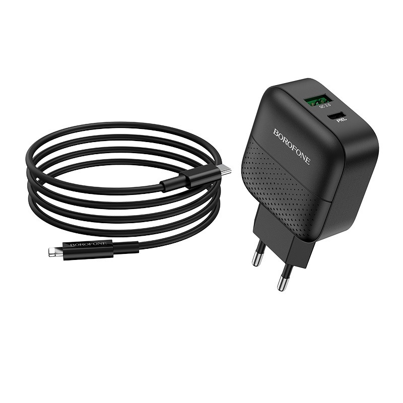 СЗУ Borofone BA46A PD 18W+QC3.0 (1USB/1Type-C/3A) + Type-C to Lightning