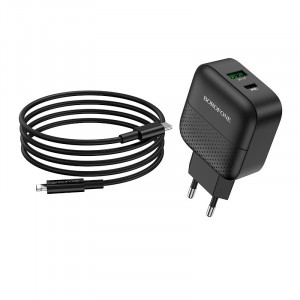 СЗУ Borofone BA46A PD 18W+QC3.0 (1USB/1Type-C/3A) + Type-C to Lightning