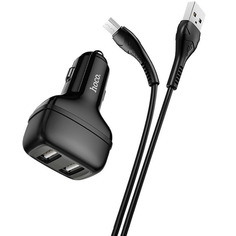 Фото АЗП Hoco Z36 Leader 2.4A (2USB-A) + кабель USB to MicroUSB (Чорний) на vchehle.ua