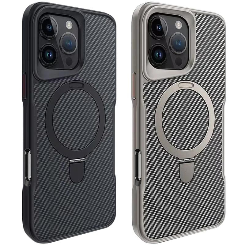 TPU+PC чохол Metal Buttons with Magnetic Safe Carbon Ring на Apple iPhone 16 Pro (6.3")