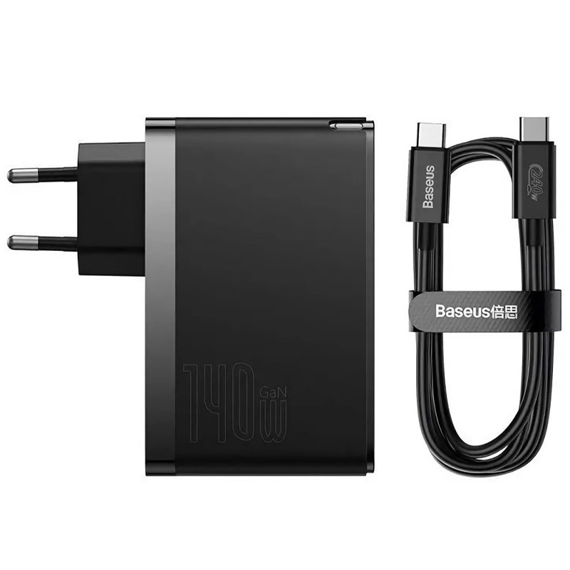 Купить СЗУ Baseus GaN5 Pro 140W EU (1UAB-A/2C) + кабель Type-C to Type-C (CCGP100201) (Black) на vchehle.ua